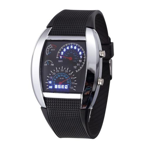 跨境热卖硅胶led电子表多功能扇形表盘运动手表夜光watch厂家直销